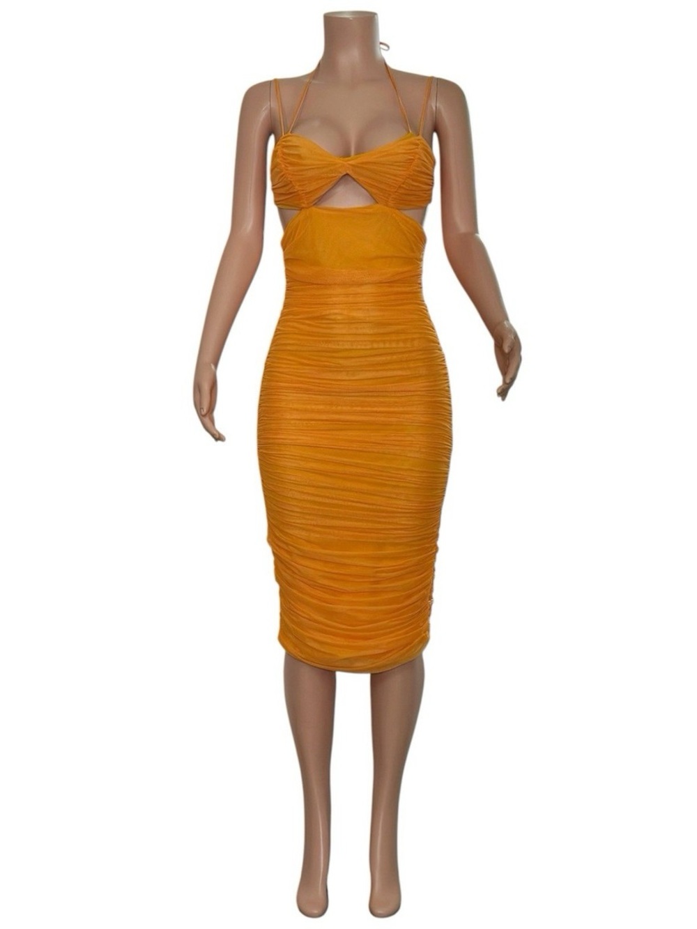 HOUSE OF CB Tibi Cutout Ruched Midi Dress, Tangerine, Medium - Picture 3 of 9